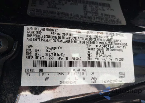 2015 Ford Focus Se z USA, uszkodzony, nr VIN 1FADP3F23FL305173